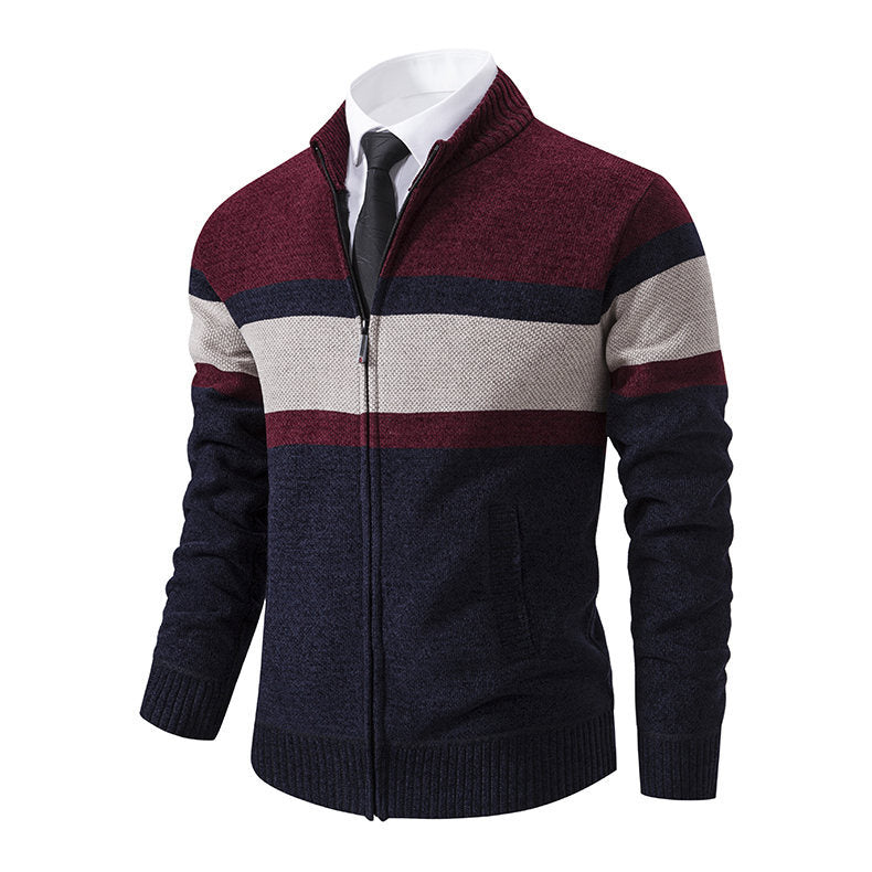Herren moderne Strickjacke mit hohem Kragen und durchgehendem Reißverschluss Echoarchiv