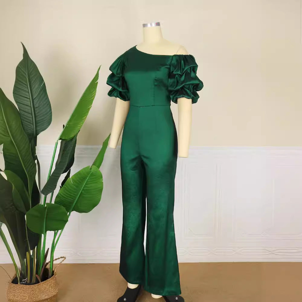 Damen Eleganter Jumpsuit mit asymmetrischen Puffärmeln Echo Archiv