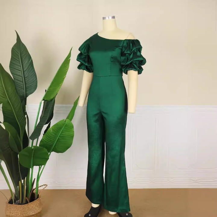 Damen Eleganter Jumpsuit mit asymmetrischen Puffärmeln Echo Archiv