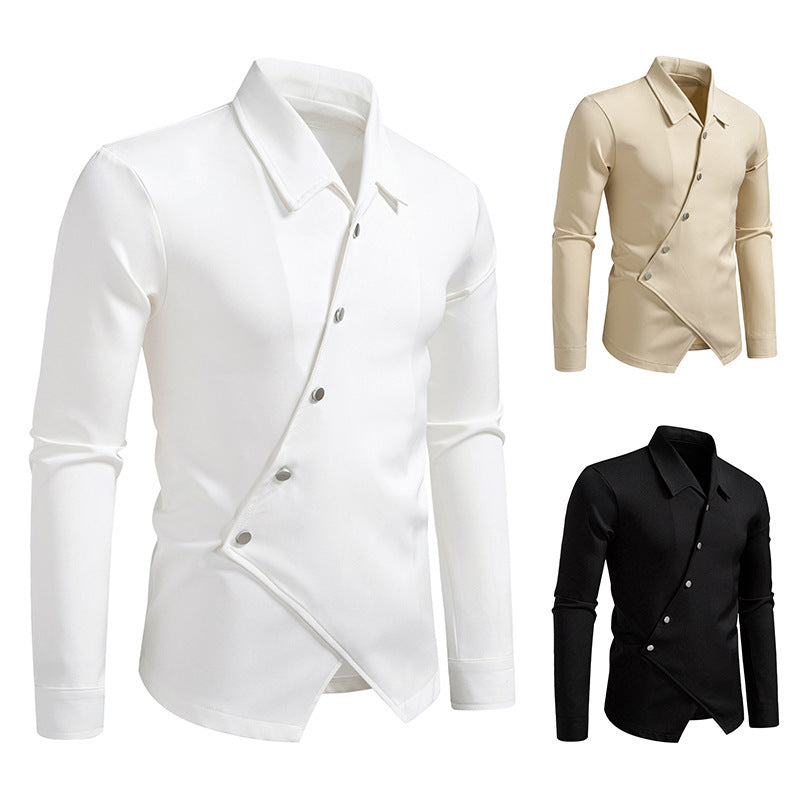 Herren modisches Langarmhemd mit asymmetrischem Knopfdesign Echoarchiv