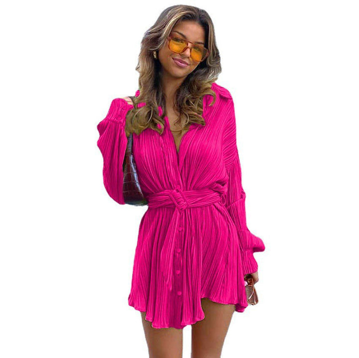 Damen nan plissiertes Hemdkleid mit Taillengürtel und verdeckter Knopfleiste Echo Archiv