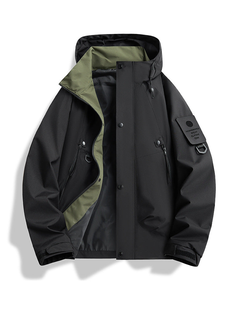 Herren wasserdichte urbane Hardshell-Jacke mit geschweißten Nähten, verstellbarer Kapuze und Utilitieschultertasche – Taviero