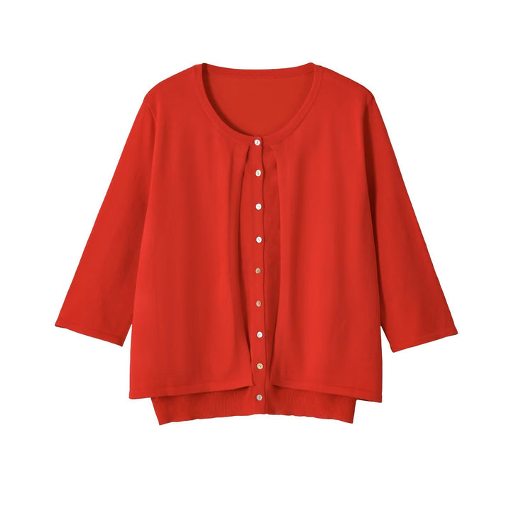 Damen Leichte Cardigan-Bluse mit Rundhalsausschnitt, Dreiviertelärmeln und verdeckter Knopfleiste Echo Archiv