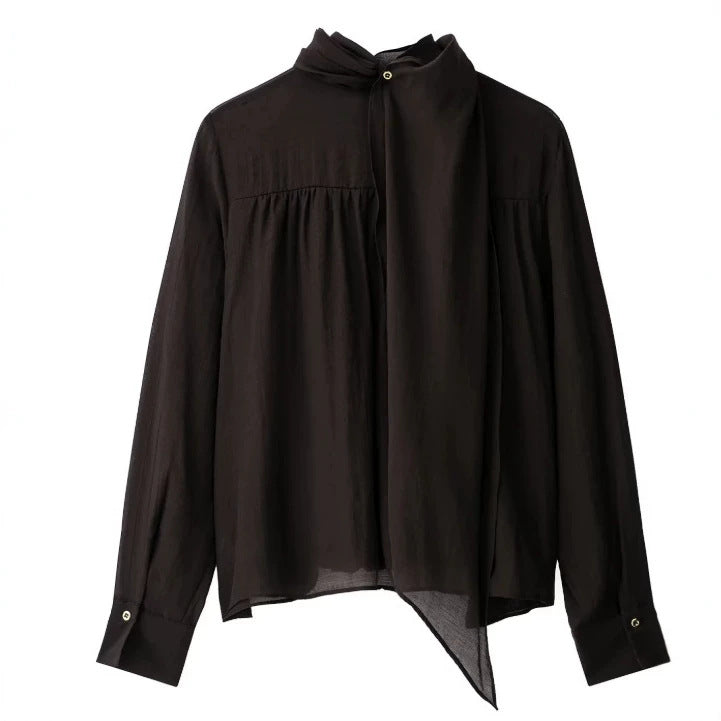 Damen Locker fallende Chiffon‑Bluse mit Schalkragen, Knopfleiste und Ballonärmeln Echo Archiv