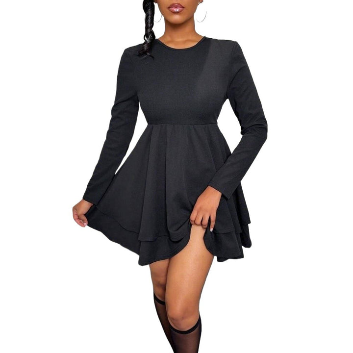 Damen langärmeliges Stufen-Minikleid mit taillierter Empire‑Naht, mehrlagigem Volantrock und schmeichelnder A‑Linien‑Silhouette – Élara