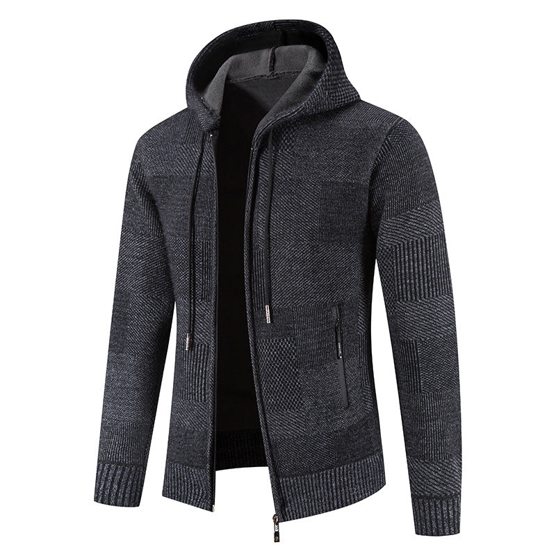 Herren Strickjacke mit Kapuze und modernen Strukturelementen Echoarchiv