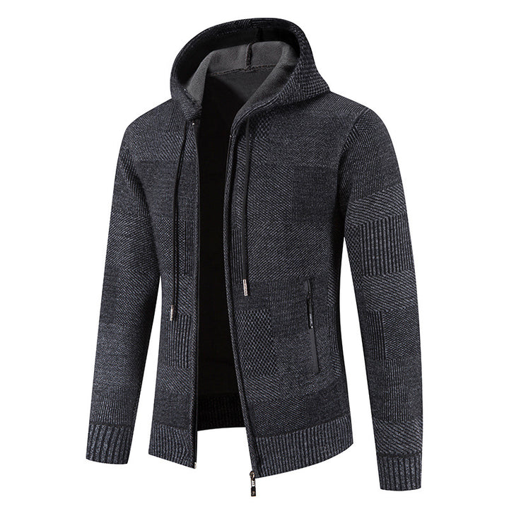 Herren Strickjacke mit Kapuze und modernen Strukturelementen Echoarchiv