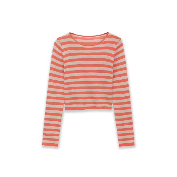 Damen Gestreifter Cropped-Feinstrickpullover mit U-Boot-Ausschnitt Echoarchiv