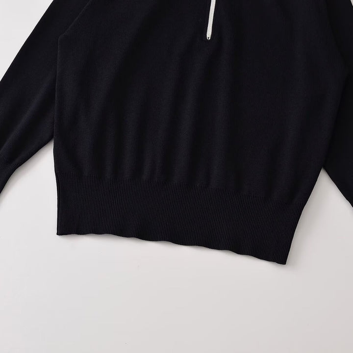 Damen Oversize Half-Zip Strickpullover mit Stehkragen und Rippbündchen Echoarchiv