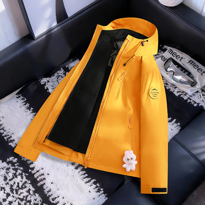 Damen Leichte wasserdichte Kapuzenjacke mit Teddy‑Charm und verdeckten Reißverschlusstaschen Echoarchiv