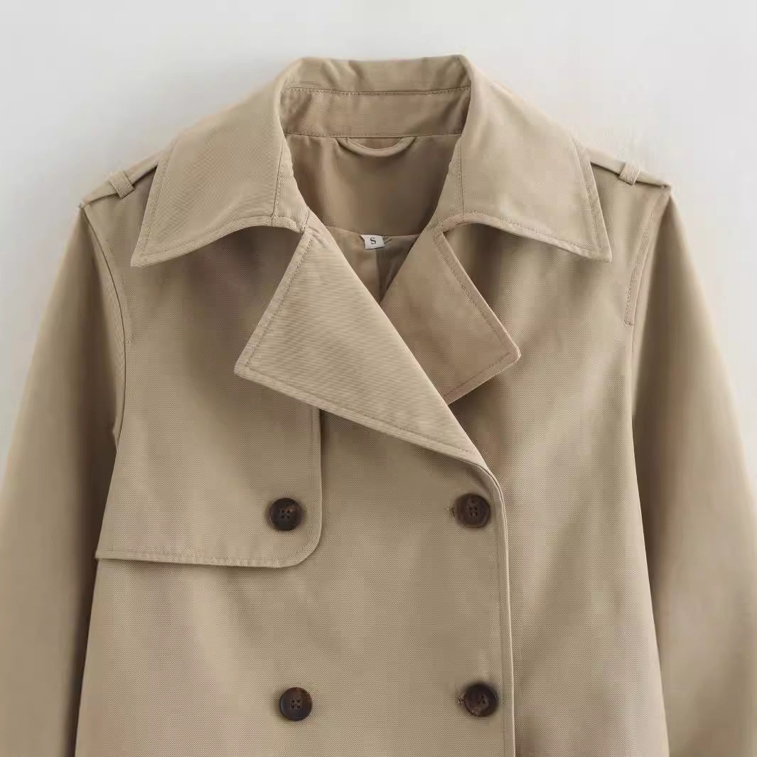 Damen Cropped Trenchcoat mit Doppelreihe und verstellbaren Manschetten Echoarchiv