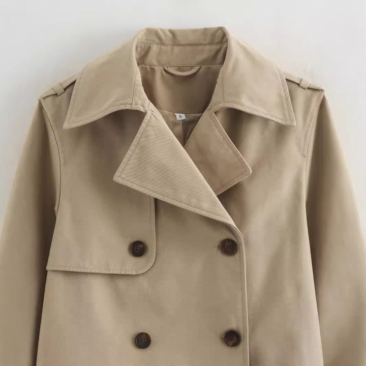 Damen Cropped Trenchcoat mit Doppelreihe und verstellbaren Manschetten Echoarchiv