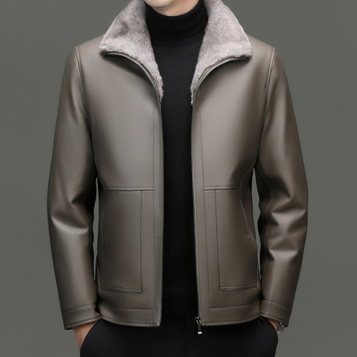 Herren Lederimitatjacke mit Teddyfellkragen und wärmendem Thermofutter Echo Archiv