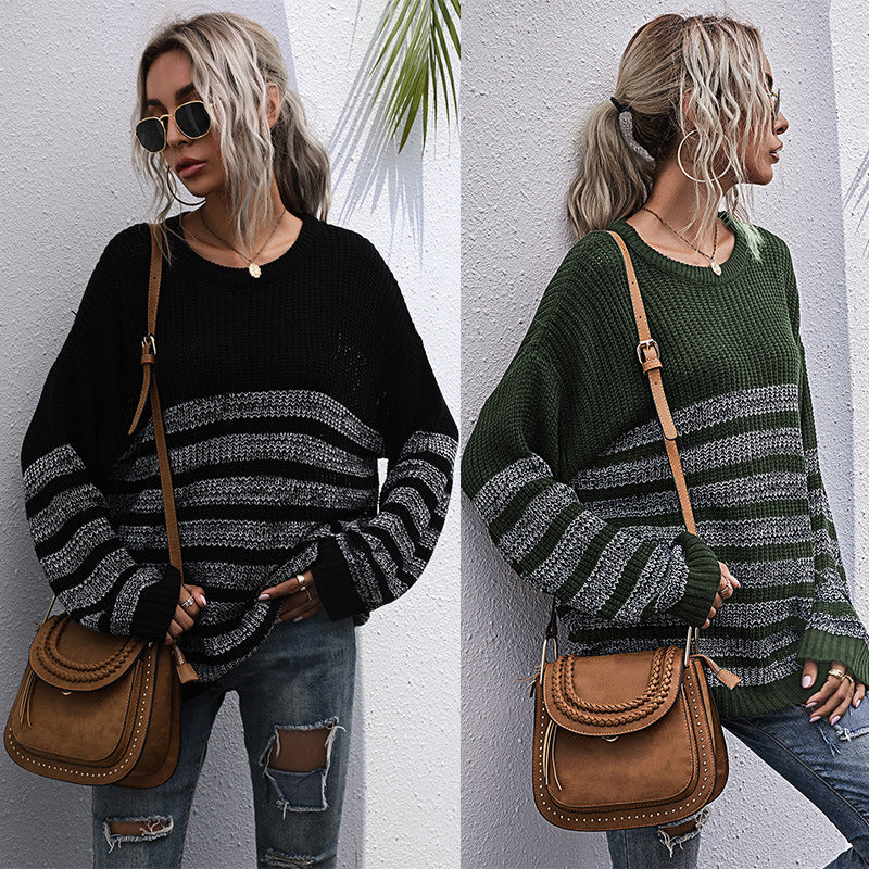 Damen Lässiger Strickpullover im Blockstreifen-Mix mit überlanger Silhouette Echoarchiv