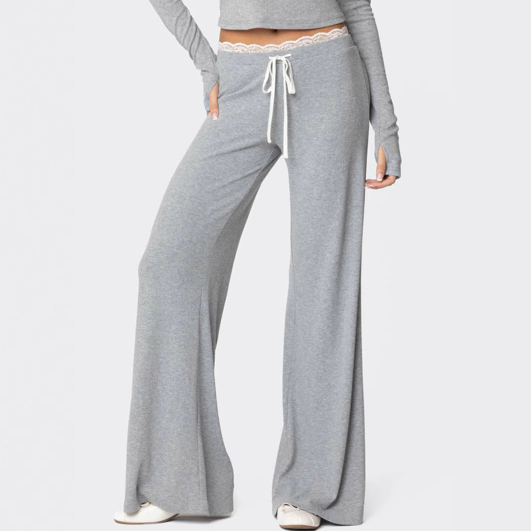 Damen weite Loungehose mit Spitzenbund und Kordelzug – Avérine