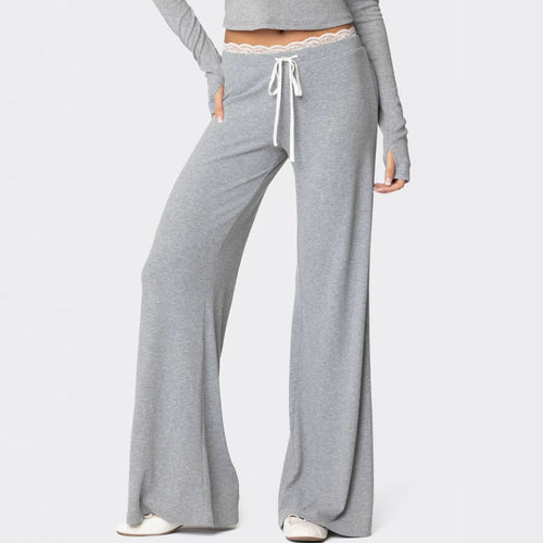 Damen weite Loungehose mit Spitzenbund und Kordelzug – Avérine