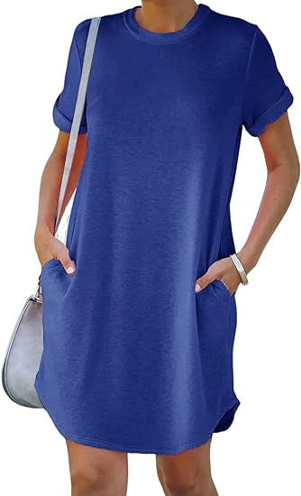 Damen lässiges Freizeitkleid mit Taschen und Rundhalsausschnitt Echoarchiv