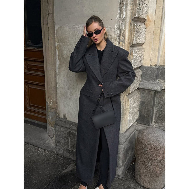 Damen Maxi-Wollmantel mit Oversized-Schnitt und strukturierter Schulterpartie Echoarchiv