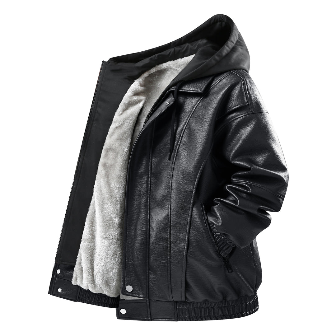 Herren Modische Kunstlederjacke mit Kapuze Echo Archiv