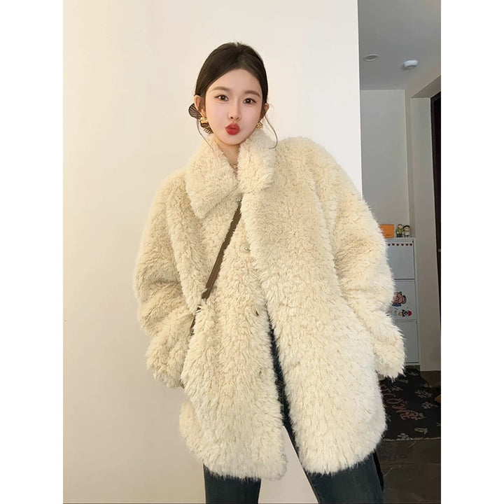 Damen Oversize Teddyfell‑Mantel mit Schalkragen und verdeckter Knopfleiste Echoarchiv