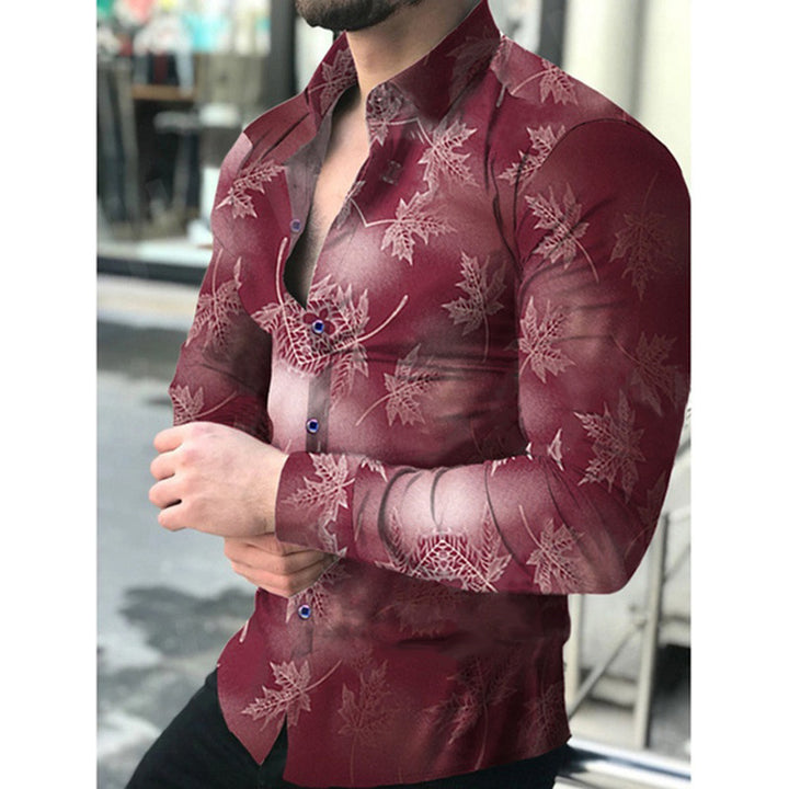 Herren Elegantes Langarmhemd mit modernem Blattmuster Echoarchiv