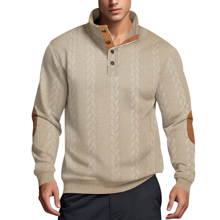 Herren Strickpullover mit hohem Kragen und strukturiertem Muster Echoarchiv
