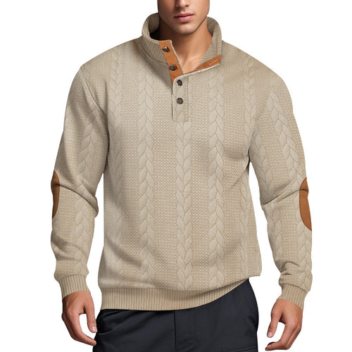 Herren Strickpullover mit hohem Kragen und strukturiertem Muster Echoarchiv
