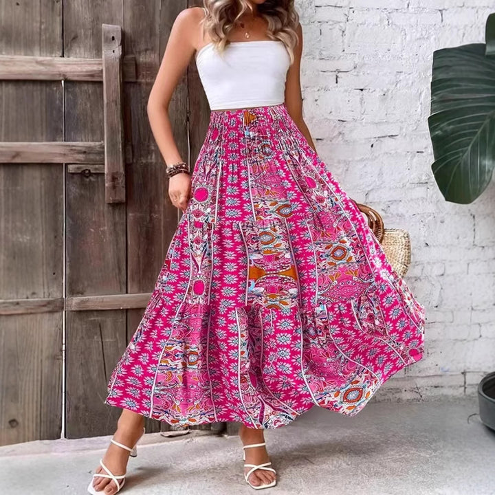 Damen Maxirock mit elastischem Smockbund und fließendem Paisley‑Print – Rosévia
