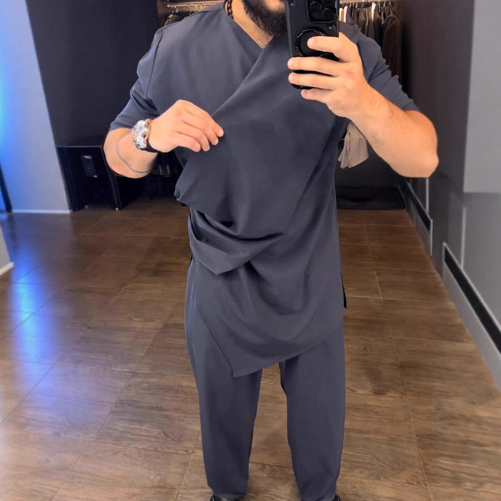 Herren Asymmetrisches Tunika-Shirt mit drapiertem Design Echoarchiv