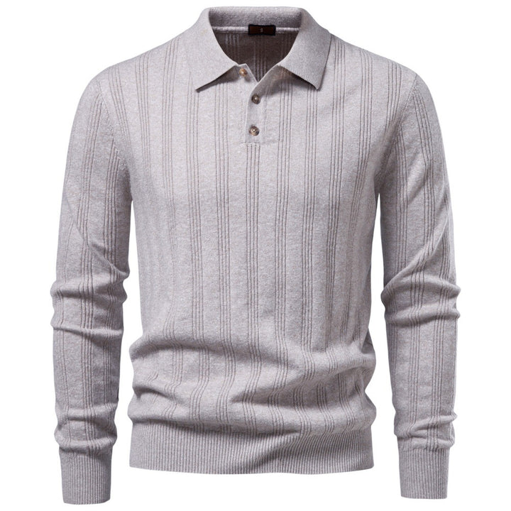Herren Langarm-Feinstrick-Poloshirt mit Strukturstreifen und geripptem Saum Echoarchiv