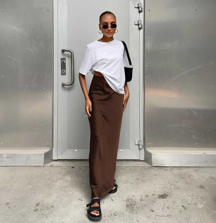 Damen Langes Satin-Rock mit hohem Schlitz Echo Archiv