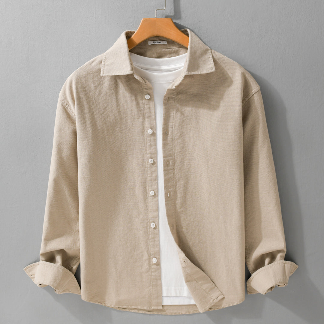 Herren Leichtes Leinen-Baumwoll-Overshirt mit Kentkragen, Relaxed‑Fit und durchgehender Knopfleiste Echoarchiv