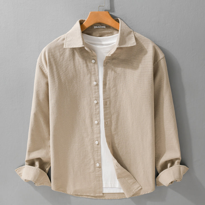 Herren Leichtes Leinen-Baumwoll-Overshirt mit Kentkragen, Relaxed‑Fit und durchgehender Knopfleiste Echoarchiv