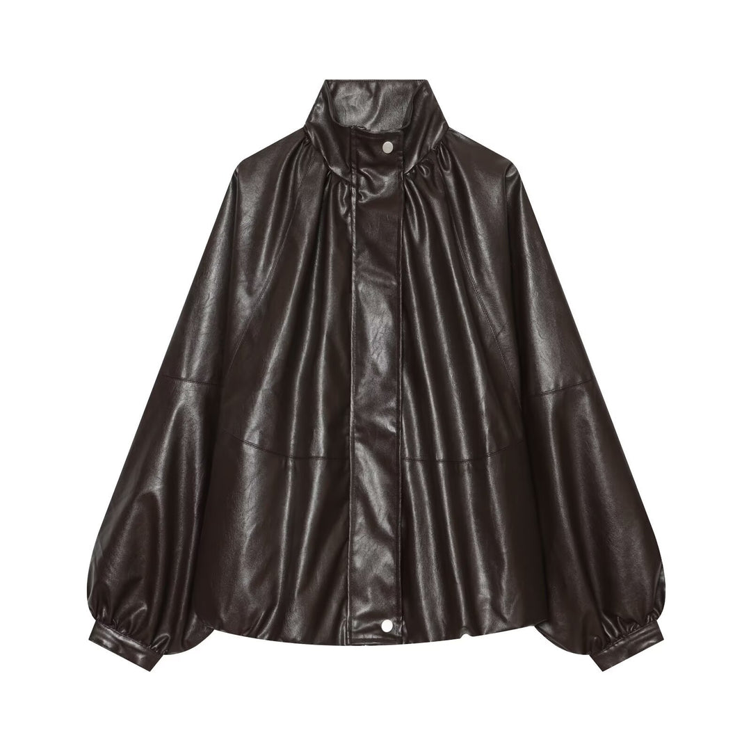 Damen Oversized Kunstleder-Cape mit Stehkragen und Ballonärmeln Echo Archiv