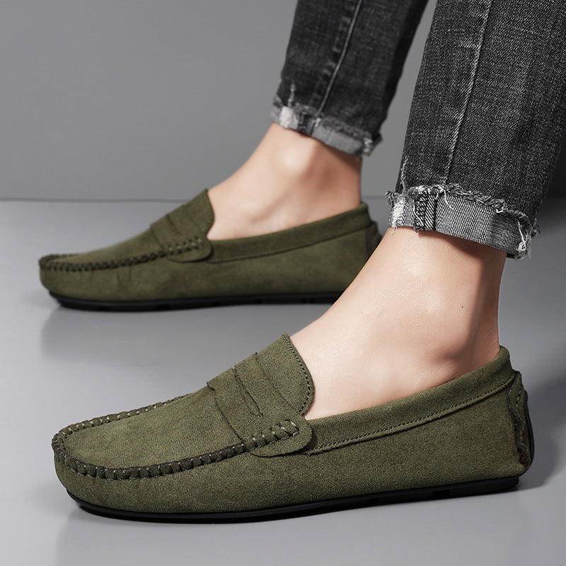 Herren elegante Veloursleder-Mokassin Fahrerhalbschuhe mit handgenähter Vordernaht und flexibler Gummiprofilsohle Echo Archiv