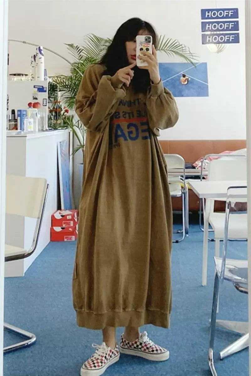 Damen Oversized Sweatkleid mit Ballonärmeln und geriffeltem Saum Echoarchiv