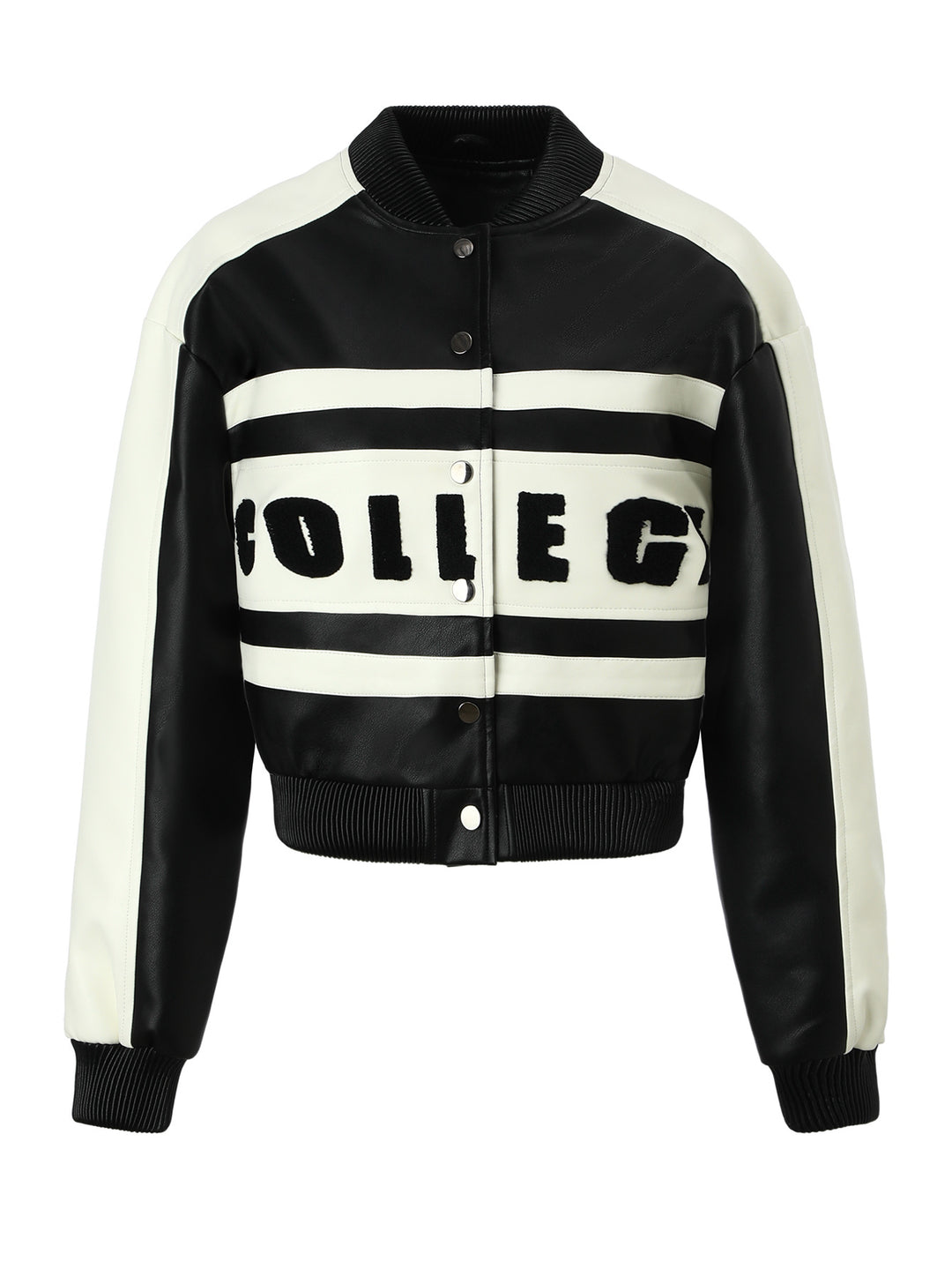 Damen Modische Kurzlederjacke mit College-Design Echo Archiv