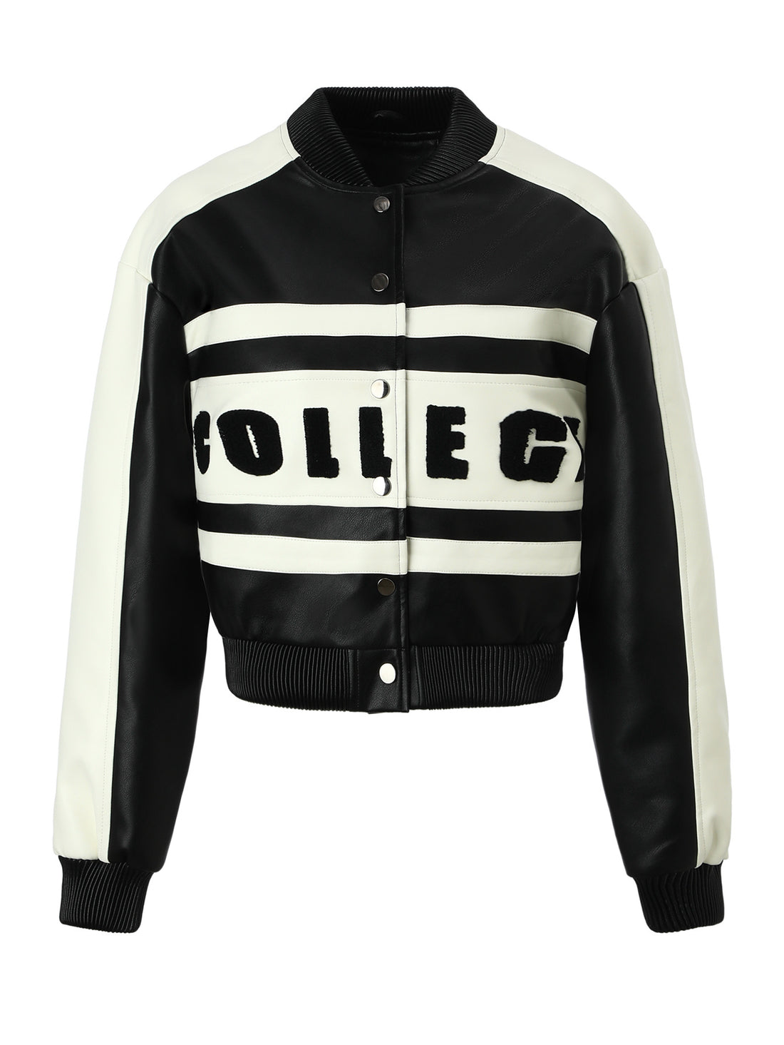 Damen Modische Kurzlederjacke mit College-Design – Velloura