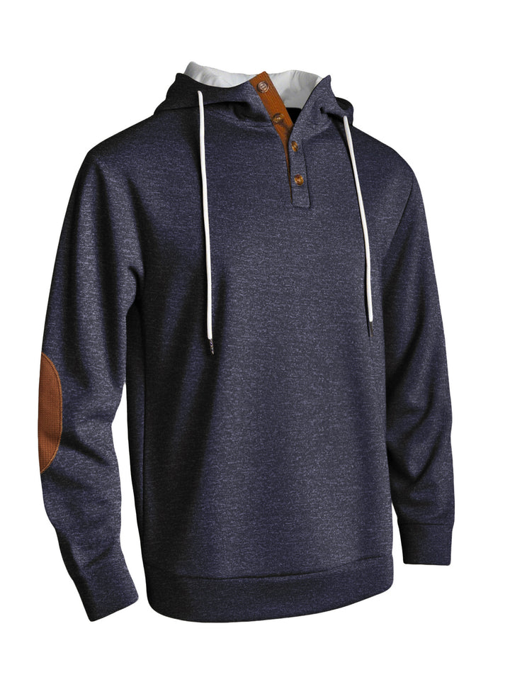 Herren Kapuzenpullover mit modernem Knopfleisten-Design und verstärkten Ellbogenpatches Echoarchiv