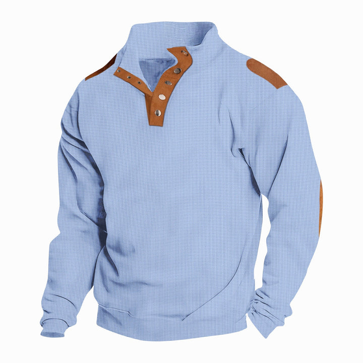 Herren komfortabler Sweatpullover mit innovativem Kragen und praktischen Knopfdetails Echoarchiv