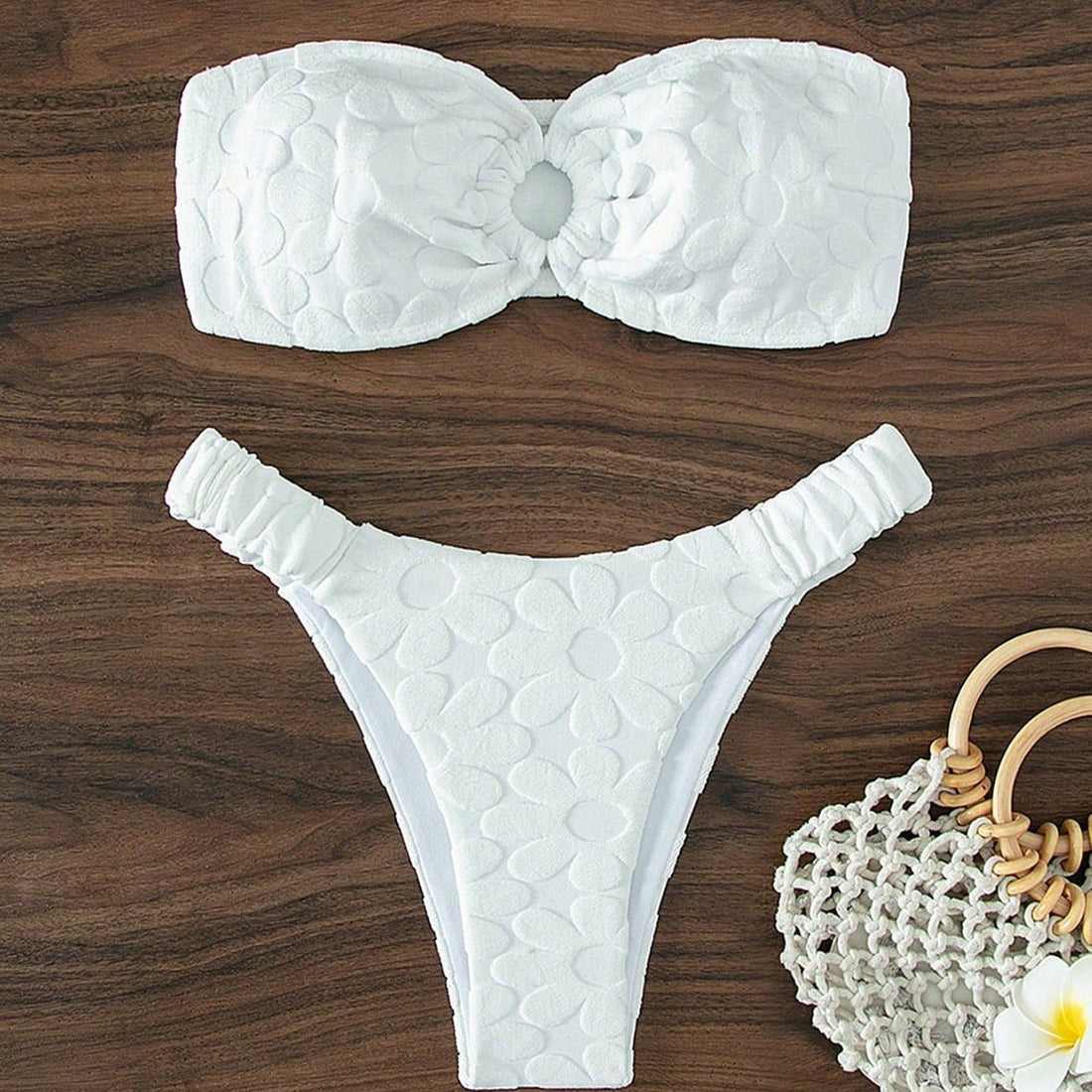 Damen Bandeau-Bikini mit blumiger Textur – Maréssa
