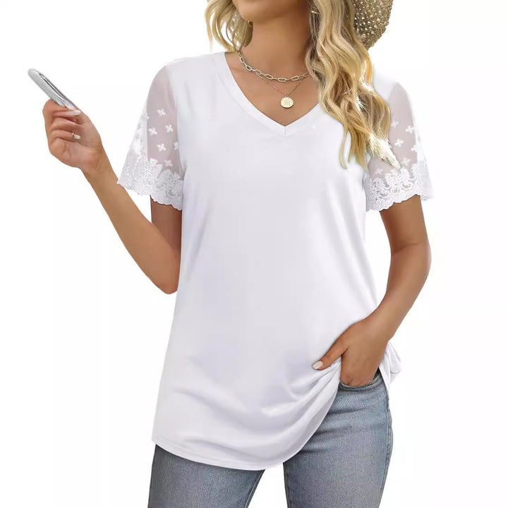 Damen Bluse mit eleganten Spitzenärmeln und V-Ausschnitt Echo Archiv