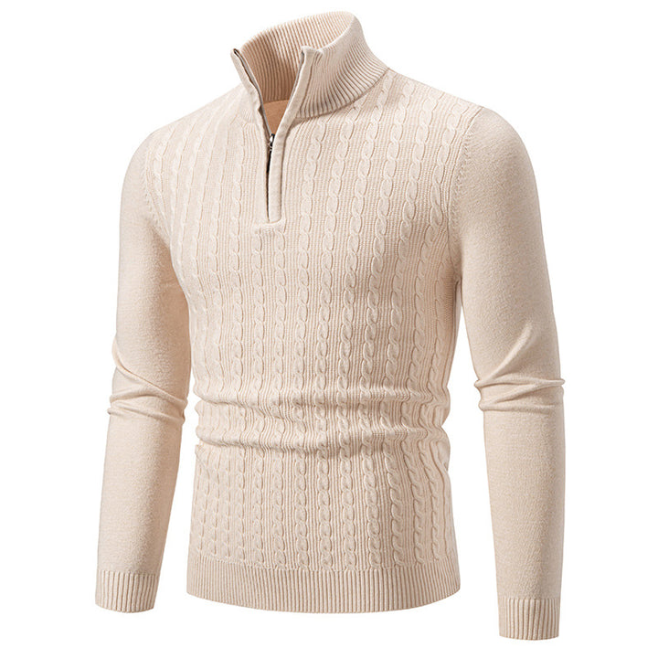 Herren Eleganter Zopfmuster-Halbzip-Pullover mit hohem Stehkragen und schmaler Passform Echo Archiv