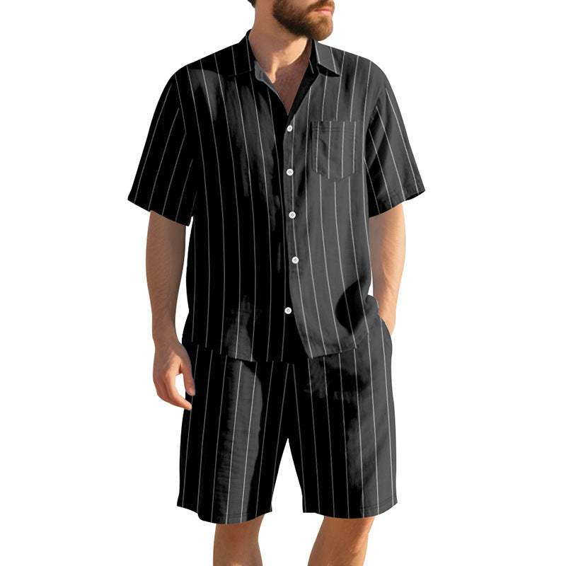 Herren Kurzarm-Pyjama-Set mit dezentem Streifenmuster und praktischer Brusttasche Echoarchiv