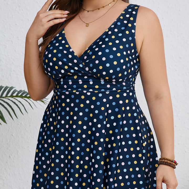 Damen Badesommerkleid mit modischem V-Ausschnitt und gepunktetem Design Echo Archiv