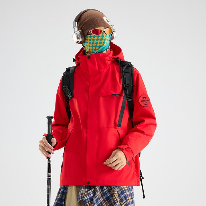 Herren Wasserdichte Outdoor-Softshelljacke mit Kapuze, hohem Stehkragen & Reißverschlusstaschen Echoarchiv