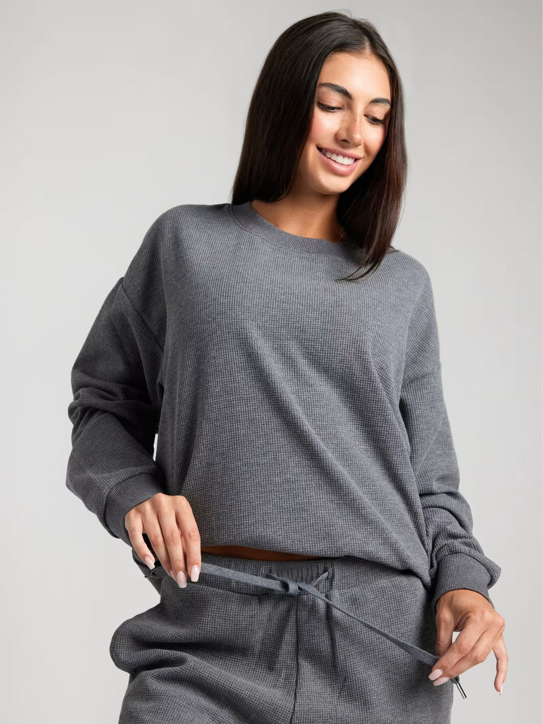 Damen Waffelstrick-Loungewear-Set mit Oversized-Sweater und Kordel-Jogginghose – Avérine