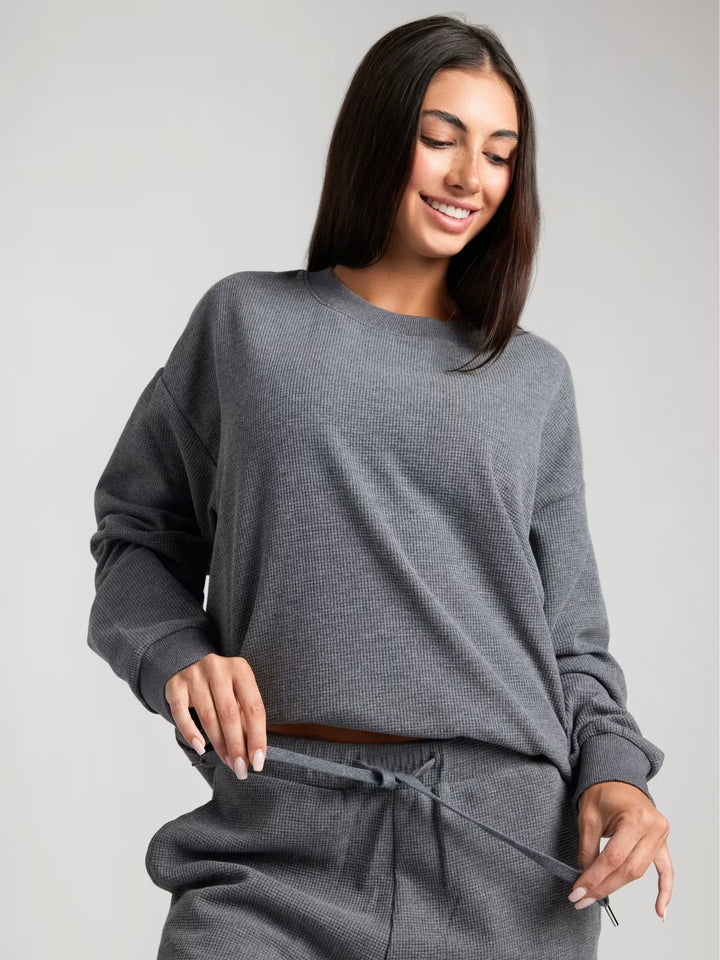 Damen Waffelstrick-Loungewear-Set mit Oversized-Sweater und Kordel-Jogginghose – Avérine