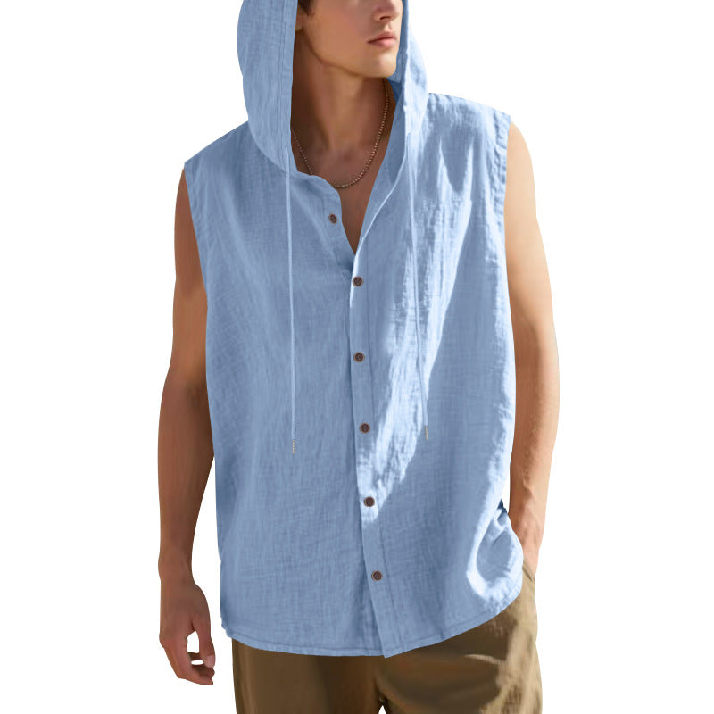 Herren ärmelloses Kapuzenshirt mit Knopfleiste Echoarchiv