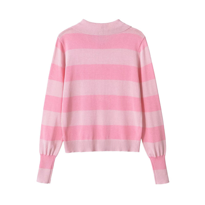 Damen Leichte gestreifte Strickjacke mit Polokragen und Knopfleiste Echo Archiv